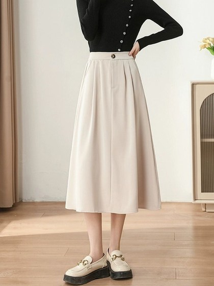 西装半身裙女黑色春夏2025高腰a字裙显瘦遮肉伞裙大码垂顺中长裙