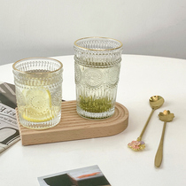 Sunflower Nordic retro high-looking glass cup Internet celebrity embossed household milk coffee cup large capacity cup