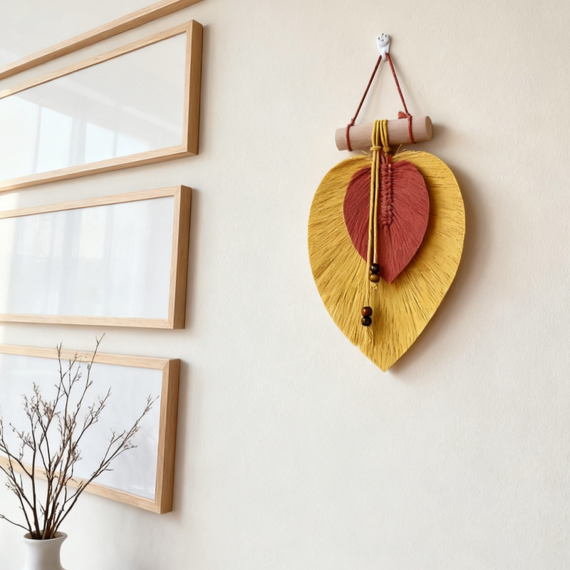 Hand-Woven Cotton Rope Leaf Bohemian Colorful Heart-Shaped Wall Hanging Tapestry Nordic ins Style Guesthouse Living Room Wall Decoration
