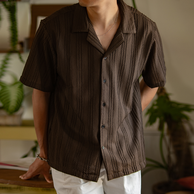 Triple Old Money Style Cuban Collar Short-Sleeved Shirt for Men, Casual Spring and Summer Vacation Wear, Loose-Fitting Cardigan for Outerwear
