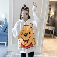 Phụ nữ mang thai áo len xuân hè 2018 mới hoạt hình đầm bà bầu cộng với áo hoodie nhung nữ mùa thu đông sơ mi dài tay áo ngực bầu