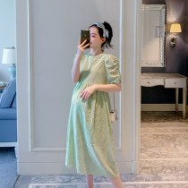 Maternity dress 2021 summer fashion loose Korean version openwork mid-length over-the-knee net red dress personality