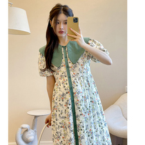 Maternity wear 2022 new summer doll collar small fragrance temperament cover belly reduce age short-sleeved dress loose large size