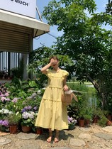 2022 Summer new advanced senses Heavy work embroidery lace loose sensible slim fly sleeves with long cotton linen dress