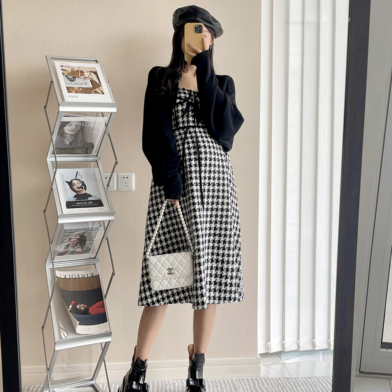 Pregnancy Woman Dress Spring Autumn Season New Fashion Korean Version Small Balsamic Wind Skirt Gig Skirt Knit Small Shawl Two-piece Style Suit