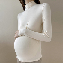 Gestational Woman Dress 2021 New Spring Autumn Season Large Elastic Inside lap sweaters bottom long sleeve blouses with high collar knit cardiovert
