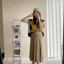 Gestational Woman Dress 2021 New Spring Autumn Season Tobellied Lamp Core Suede Fame Yuanxian Nature Boomer 100 Pleated Half Body Dress