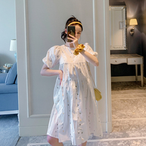 Maternity dress printed small daisy dress summer 2021 new fashion loose Korean version large size medium long skirt