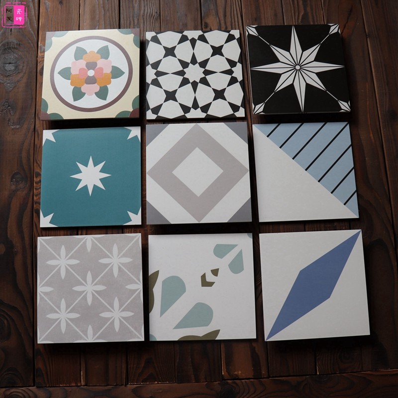 Antique color puzzle brick 300x300 tile non-slip wear-resistant black and white gray tile powder room floor tile