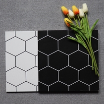 Black and white honeycomb 300x300 grid line hexagonal rural kitchen and bathroom anti-slip wear-resistant floor tiles resistant to dirt and simplicity
