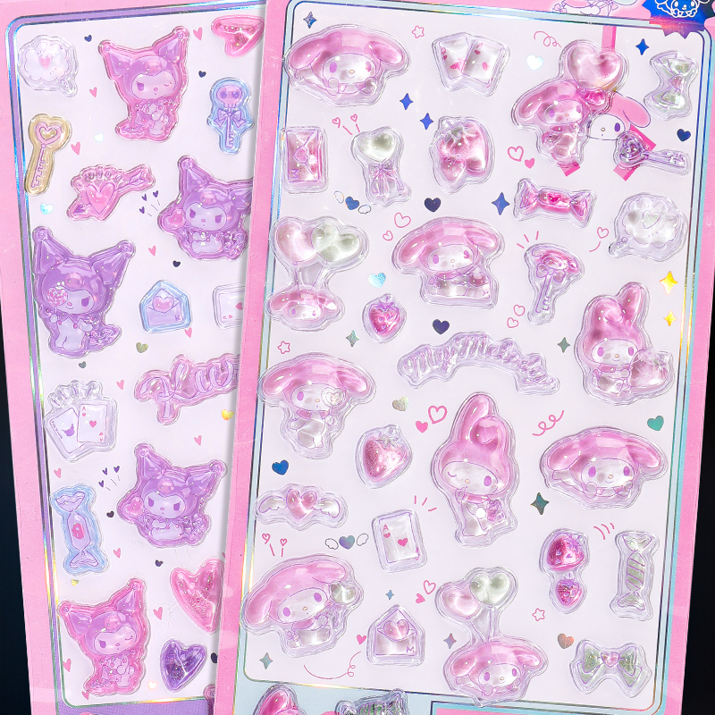 Sanrio My Melody Stickers for Children Girls 3D Embossed Acrylic Diamond Gem Stickers Guka Stickers