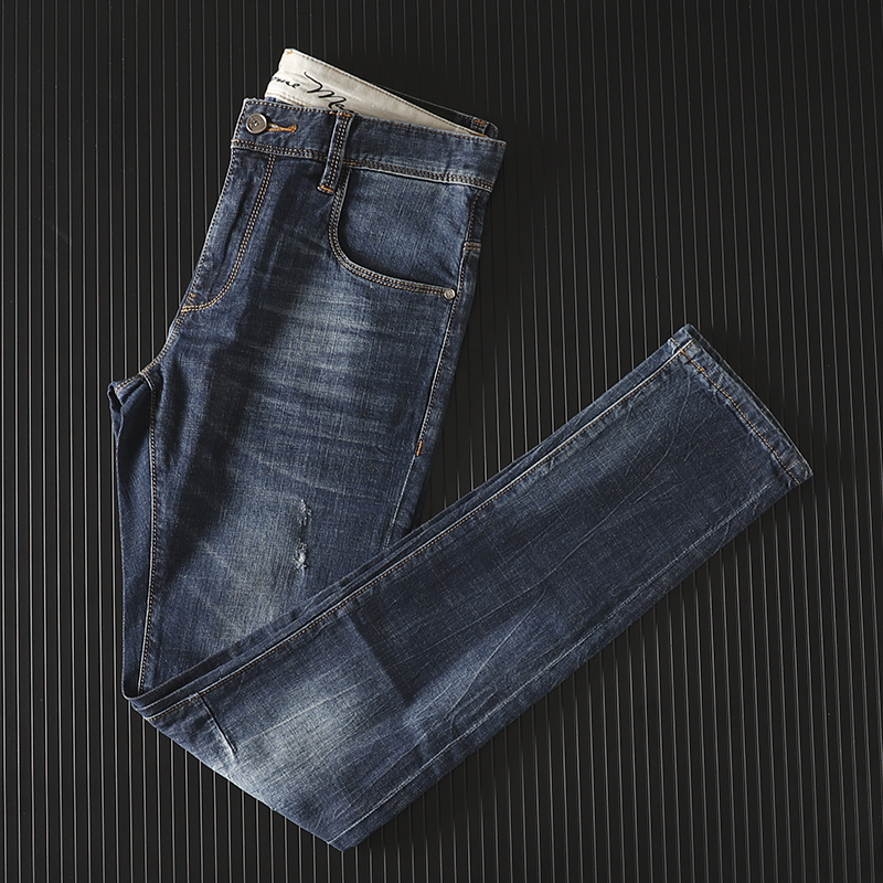 Outstanding design foreign trade Original single company Cut and tail goods Grinding Cat Needs Elastic Small Straight Cylinder Denim Long Pants Tide