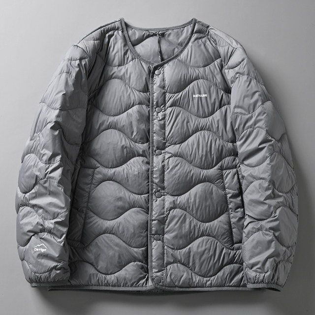 Men's Vintage 90% Duck down Warm Collarless Quilted down Jacket with Separate Compartments, Export Surplus