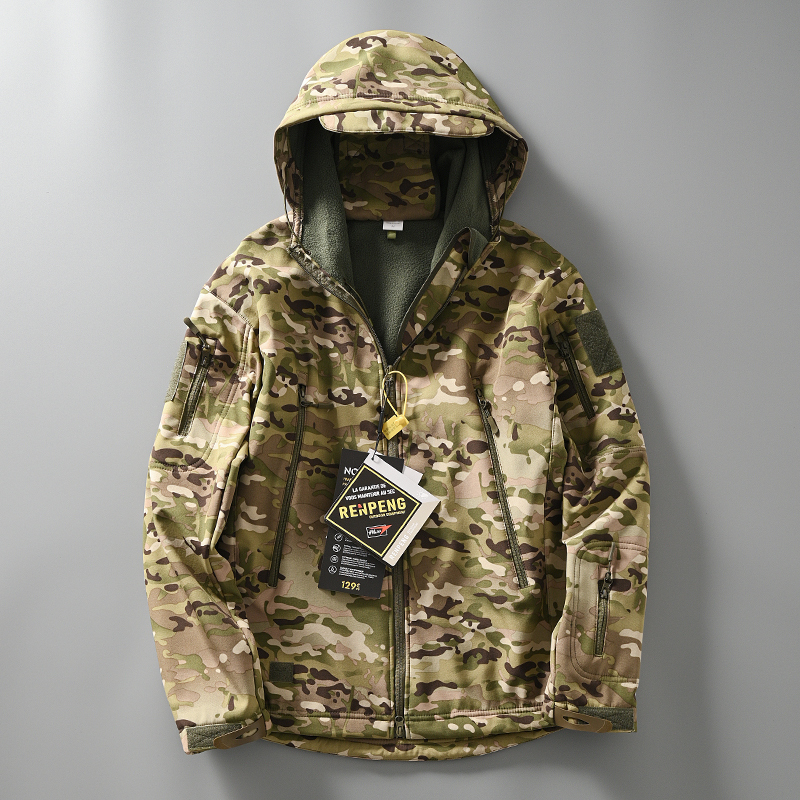 Niaojia Tail Order Sharkskin Softshell Waterproof Jacket for Men, Outdoor Multifunctional Tactical Fleece-Lined Jacket, Trendy
