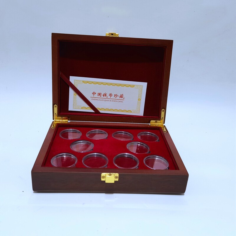 ten Loaded Large Wooden Boxes Commemorative Coin Collection Box Coins 5 Yuan Packaging Box Protection Box Coin Box
