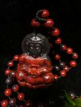 Natural Guilin chicken blood jade Qiankun material black background red formal wear Guanyin pendant necklace sweater chain with identification certificate