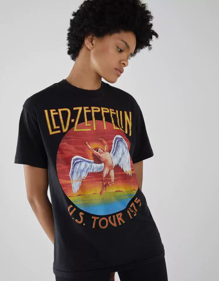 Черная футболка с принтом Ms. Beershka Led Zeppelin, 7747033800