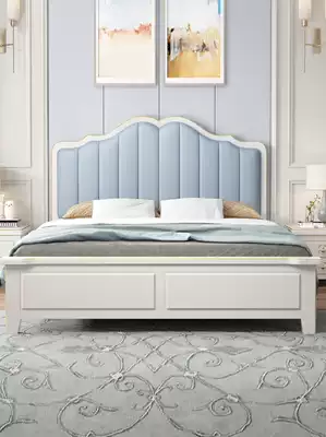 American solid wood bed modern minimalist bedroom bed wedding bed light luxury bed 1 5m princess bed leather soft bag European bed