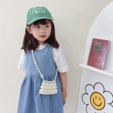 Плетеная маленькая детская сумка из жемчуга, детская портативная сумка для телефона, сумка с петлей на руку