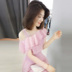 Đầm dự tiệc châu Âu 2019 dành cho nữ mùa hè Hàng mới châu Âu thủy triều màu hồng ngọt ngào rất đẹp cổ tích lệch vai đầm voan - Váy eo cao đầm nhún eo che bụng Váy eo cao