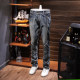 Ins super popular trousers men's spring and autumn retro stitching jeans men's slim-fit straight tube European station personality trousers tide