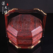 Big red sour branch solid wood snack box basket double-layer old bag classical food box wedding moon cake fruit basket dowry crafts