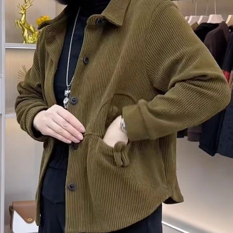 Corduroy Jacket, New Autumn and Winter Style, Stylish and Versatile Top for Middle-Aged Mothers, Fashionable and Slimming, Loose and Casual Style for Autumn and Winter