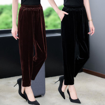 Women's gold velvet harem pants autumn and winter loose feet radish Women's gold velvet harem pants autumn and winter loose feet radish