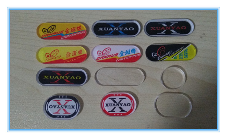 Ping-pong bottom cricket racket cleaning tackifier handle logo Plastic acrylic screen printing flat label recommended