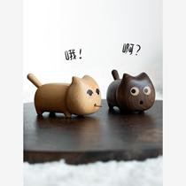 Internet celebrity cat toothpick holder high-looking wooden storage box creative cute gift original design black walnut light luxury