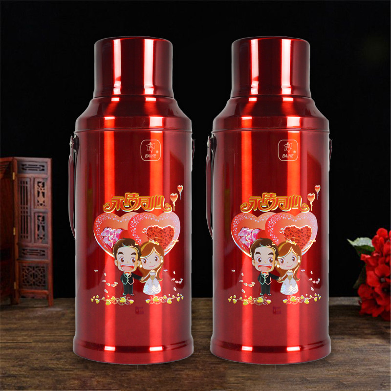 A pair of hot water bottles for wedding celebration supplies, a pair of bridal dowry, dowry, warm pots, red thermos bottles, hi pots, thermos bottles