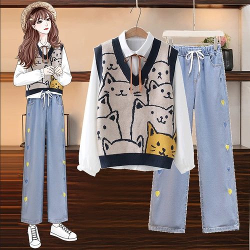 Комплект, трикотажная рубашка, жилет для школьников, для средней школы, осенний, коллекция 2023