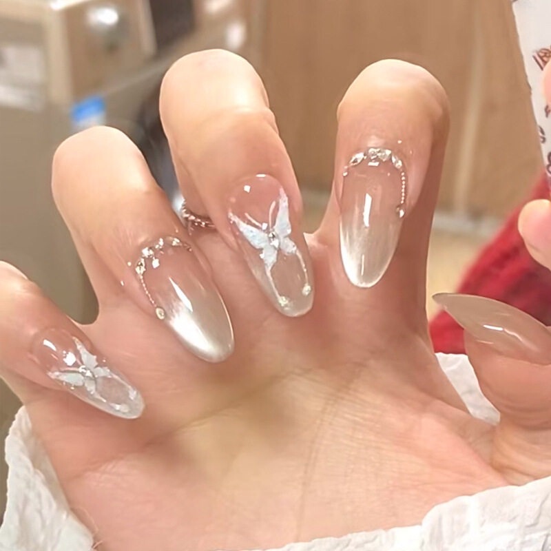 Handmade Children's Nail Art Wearable Nails with a High-End Feel, Medium-Length Cat-Eye Butterfly Fake Nail Patches, 2026 Year of the Horse New Model Handmade Children's Nail Art Wearable Nails with a High-End Feel, Medium-Length Cat-Eye Butterfly Fake Nail Patches, 2026 Year of the Horse New Model