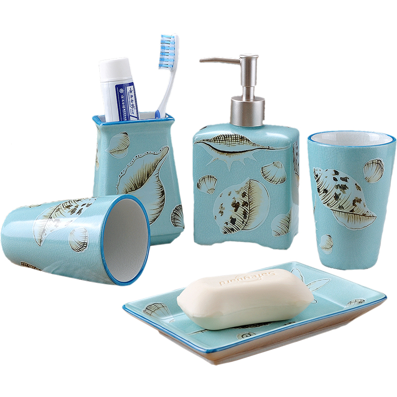 Creative Marine Mediterranean Sea shells set ceramic sanitary ware has five suits for gargle mouthwash suite high temperature crack porcelain