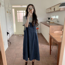 Pregnant Women summer dress knee long skirt dress summer long T-shirt cotton denim strap dress out suit