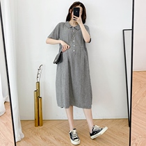 Pregnant woman summer dress 2022 new summer pure cotton long with knee skirt loose shirt pregnant with laced dress