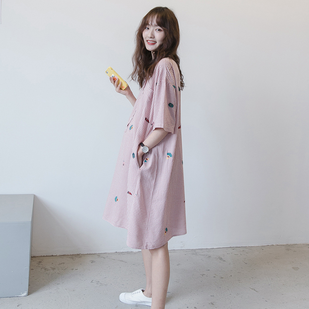 Pregnant women summer long dress Summer loose cotton shirt Pregnancy lactation lactation clothing Medium and long version dress