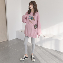 Pregnant women wear spring autumn winter loose Korean pink T-shirts long-collar jacket in the coat jacket