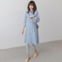 Pregnant women spring and autumn cotton shirt T-shirt skirt autumn 2021 new long sleeve pregnancy long shirt dress