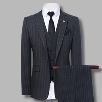 First dust slim-fit striped suit suit mens business casual Korean slim-fit suit three-piece mens formal suit