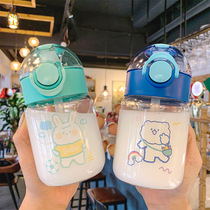 Bear Rabbit Glass Water Cup Girl Hearts Cute with Latch Cartoon Cups Students Portable Play Cover Straws Cups small Qingxin