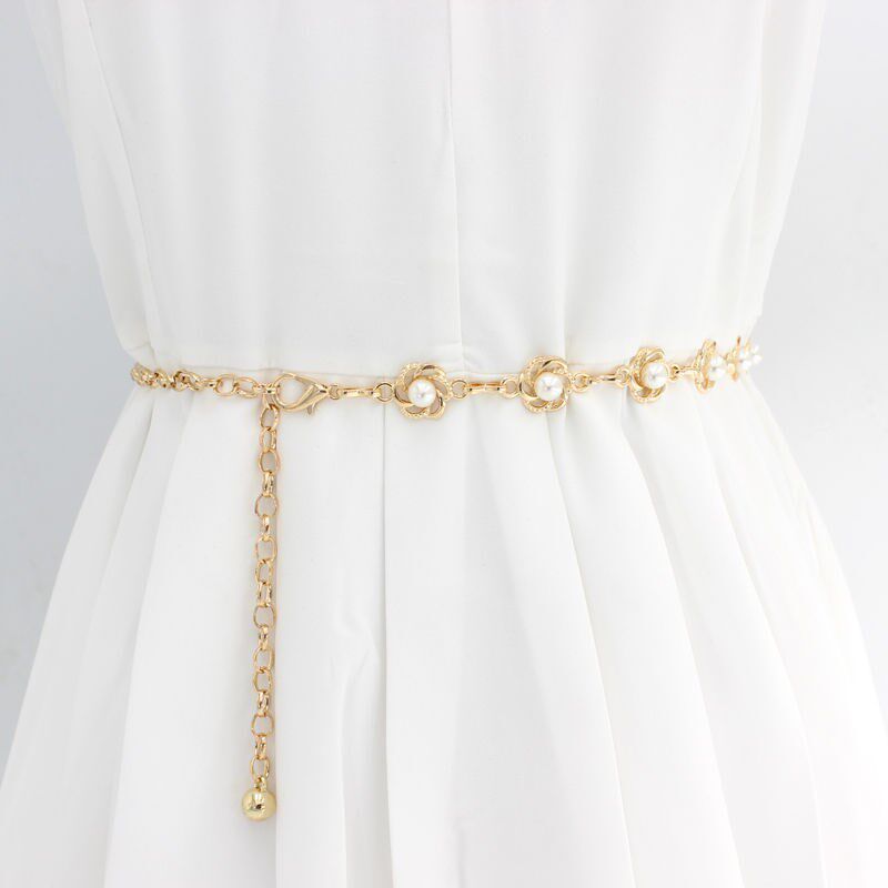 Summer belt with skirt accessories Dress belt Women's summer decoration 2021 Korean edition pearl skirt belt waist chain