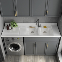 Balcony space aluminum washing machine cabinet combination drum companion cabinet Large pool washbasin extended custom cutting angle