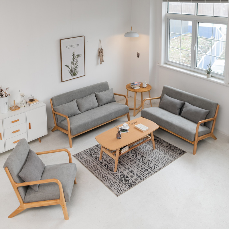 Nordic fabric solid wood sofa small apartment combination light luxury modern minimalist living room rental house office small sofa