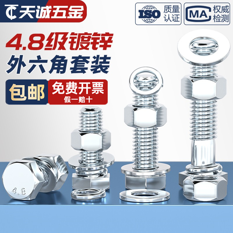 4.8 Grade Galvanized External Hexagon Screw and Nut Set Combination Bolt Screw Rod M6M8M10M12M16-M30Mm