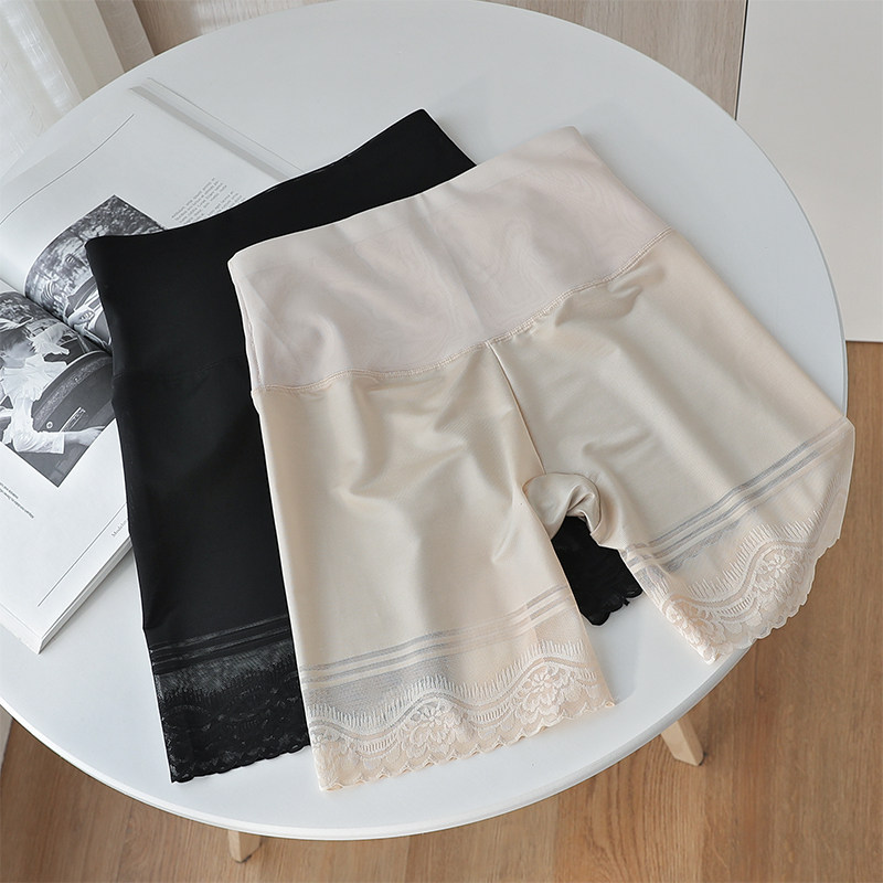 High-waisted belly thin section large-size ice silk safety pants two-in-one women's summer anti-glare underwear shorts without curling