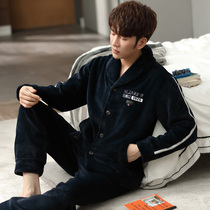 Coral velvet pajamas thickened heating sports mens flannel home clothing autumn winter suit