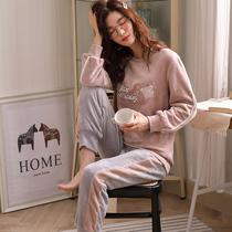 Fall and Winter Coral Velvet Pajamas Woman Thickness and Handling Household Clothes Wear Flavour Sweet Cute Set