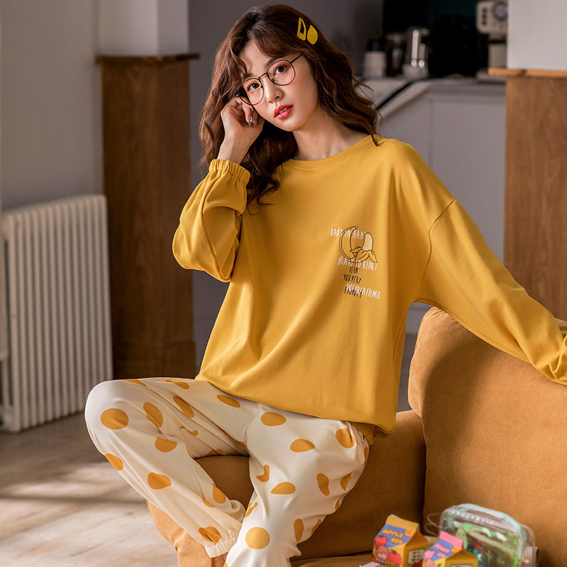 Pyjamas Spring and Autumn Cotton Steel Cotton Han Cotton Extra Cotton Sweet Home Wear Fall Han Edition Set