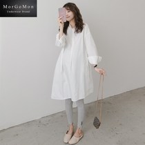 MORGOMON gestational woman in autumn shirt dress with long career dress tooling lining loose for lactation LL0812